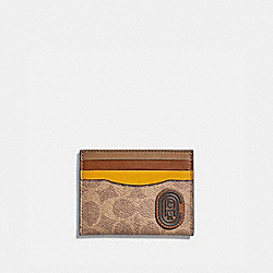 COACH Card Case In Colorblock Signature Canvas With Coach Patch - KHAKI/FLAX - 89210