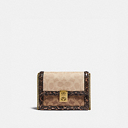 COACH Hutton Belt Bag In Blocked Signature Canvas With Snakeskin Detail - BRASS/TAN SAND - 89237