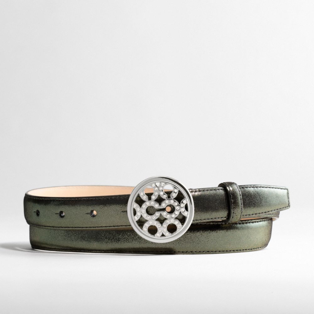OP ART PAVÉ BUCKLE LEATHER BELT $138.00