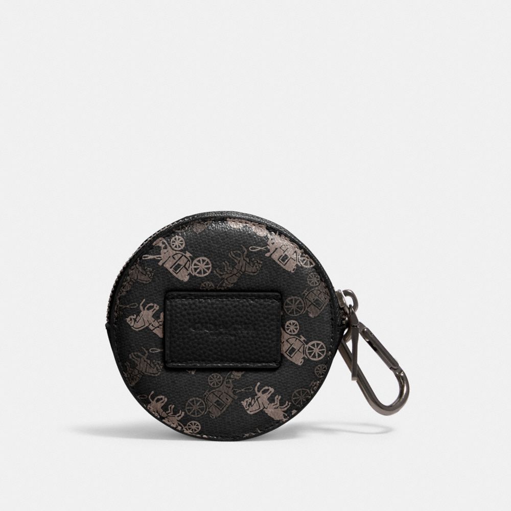 COACH ROUND HYBRID POUCH WITH HORSE AND CARRIAGE PRINT - QB/BLACK MULTI - 91658
