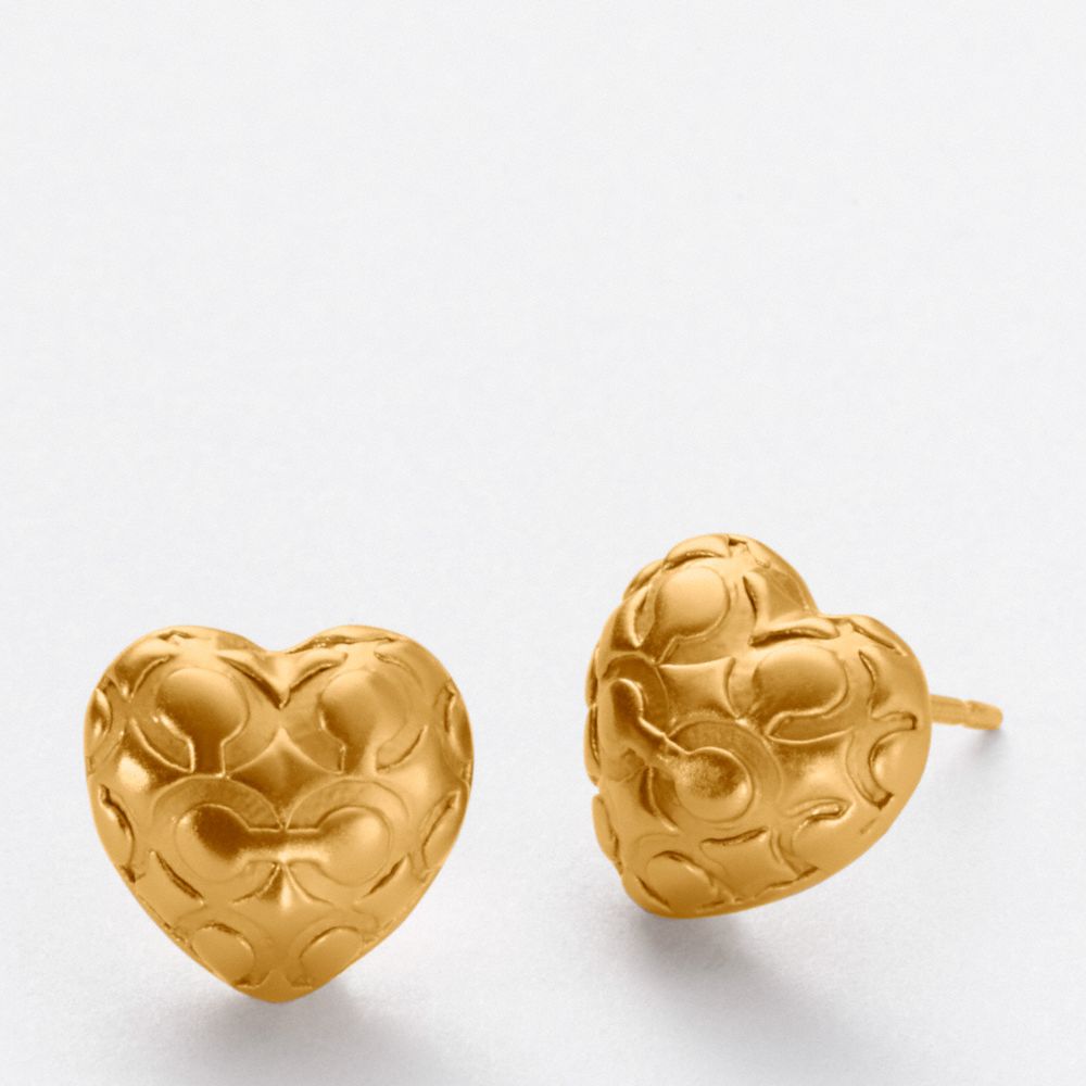 OP ART HEART STUD EARRINGS $58.00