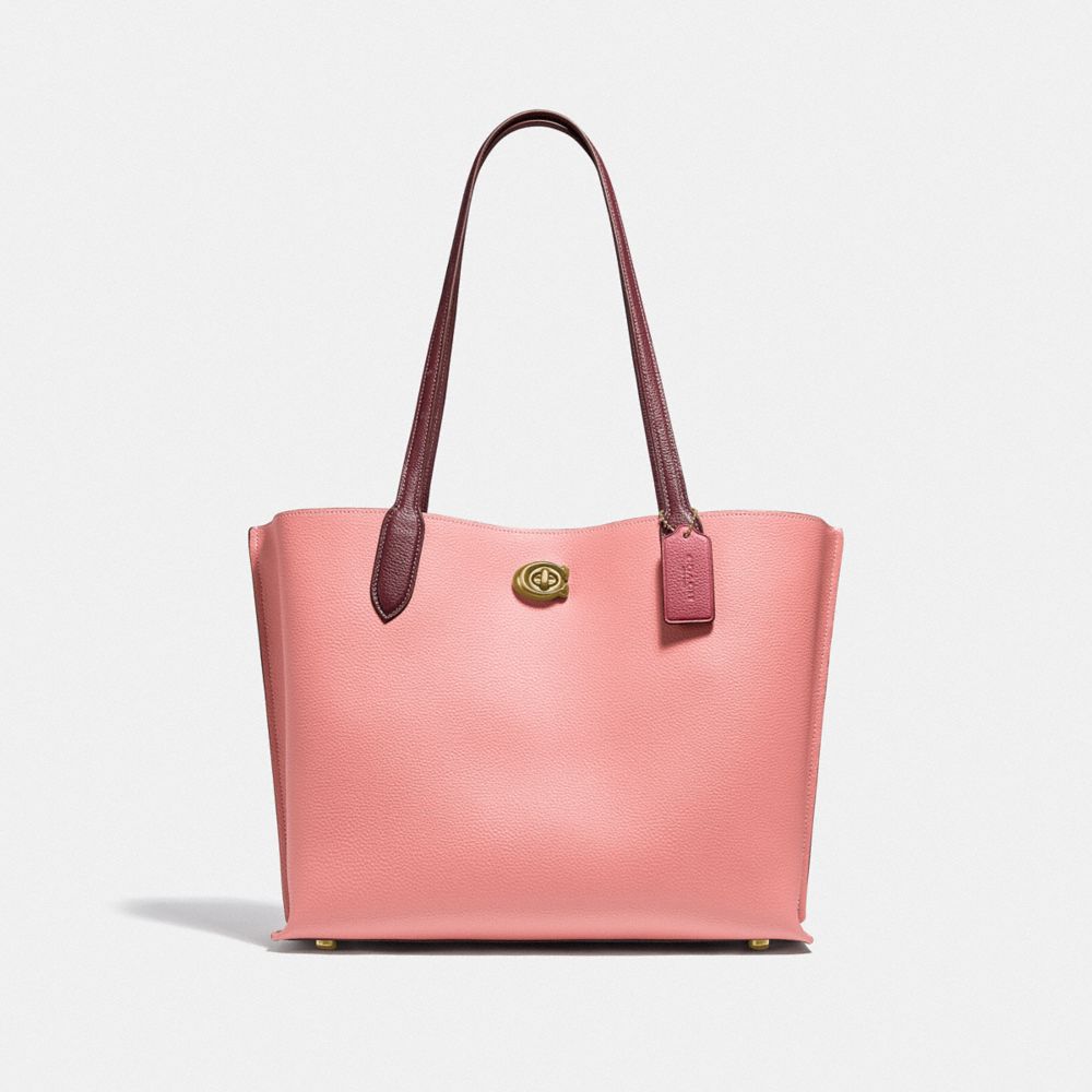 COACH Willow Tote In Colorblock With Signature Canvas Interior - BRASS/CANDY PINK MULTI - C0692