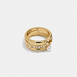 COACH Classic Crystal Pearl Ring Set - GOLD - C2677