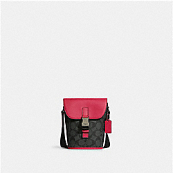 COACH Track Small Flap Crossbody In Signature Canvas - GUNMETAL/CHARCOAL/BOLD PINK - C3134
