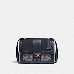 COACH Alie Shoulder Bag In Signature Jacquard With Snakeskin Detail - BRASS/NAVY MIDNIGHT NAVY - C3756