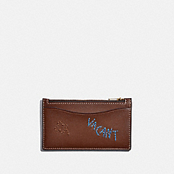 COACH Zip Card Case With Embroidery - SADDLE MULTI - C3849