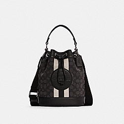 COACH Dempsey Drawstring Bucket Bag In Signature Jacquard With Stripe And Coach Patch - SILVER/BLACK SMOKE BLACK MULTI - C4102