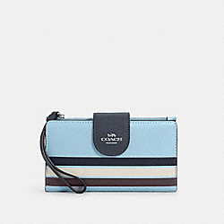 COACH TECH PHONE WALLET IN COLORBLOCK WITH STRIPE - SV/WATERFALL MIDNIGHT MULTI - C4182