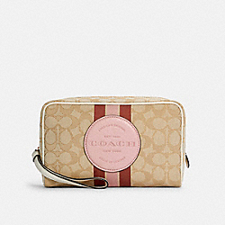 COACH DEMPSEY BOXY COSMETIC CASE 20 IN SIGNATURE JACQUARD WITH STRIPE AND COACH PATCH - IM/LT KHAKI /POWDER PINK MULTI - C4582