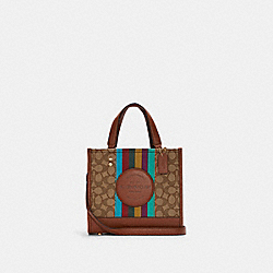 COACH Dempsey Tote 22 In Signature Jacquard With Stripe And Coach Patch - GOLD/KHAKI/REDWOOD MULTI - C5637