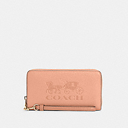 COACH Long Zip Around Wallet In Colorblock With Horse And Carriage - GOLD/FADED BLUSH MULTI - C5889