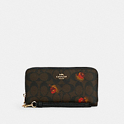 COACH Long Zip Around Wallet In Signature Canvas With Pop Floral Print - GOLD/BROWN BLACK MULTI - C6047