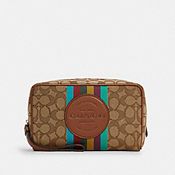 COACH Dempsey Boxy Cosmetic Case 20 In Signature Jacquard With Stripe And Coach Patch - GOLD/KHAKI MULTI - C6139