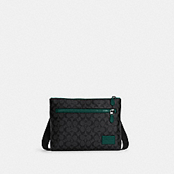 COACH Carrier Zip Crossbody In Colorblock Signature Canvas - GUNMETAL/CHARCOAL FOREST - C6766