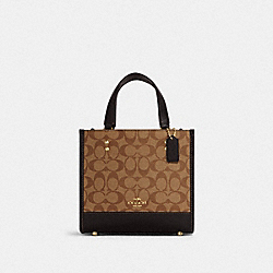 COACH Dempsey Tote 22 In Colorblock Signature Canvas With Disco Patches - GOLD/KHAKI BROWN MULTI - C6918
