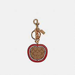 COACH Spinning Apple Bag Charm In Signature Canvas - GOLD/CHESTNUT/KHAKI RED - C7097
