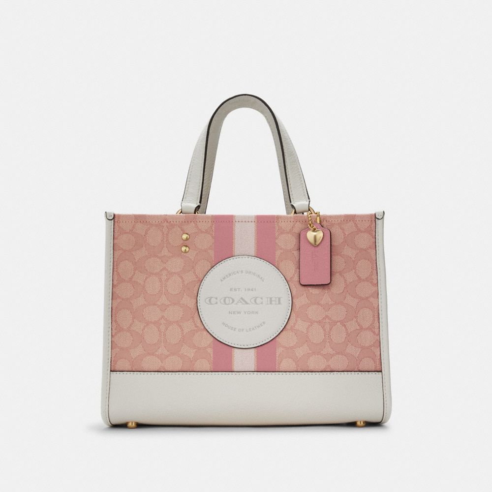 COACH Dempsey Carryall In Signature Jacquard With Coach Patch And Heart Charm - GOLD/CHALK/PINK MULTI - C7685