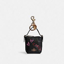 COACH Mini Val Duffle Bag Charm With Diary Embroidery - GOLD/BLACK - C7753