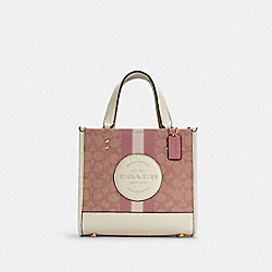 COACH Dempsey Tote 22 In Signature Jacquard With Coach Patch And Heart Charm - GOLD/CHALK/PINK MULTI - C7965