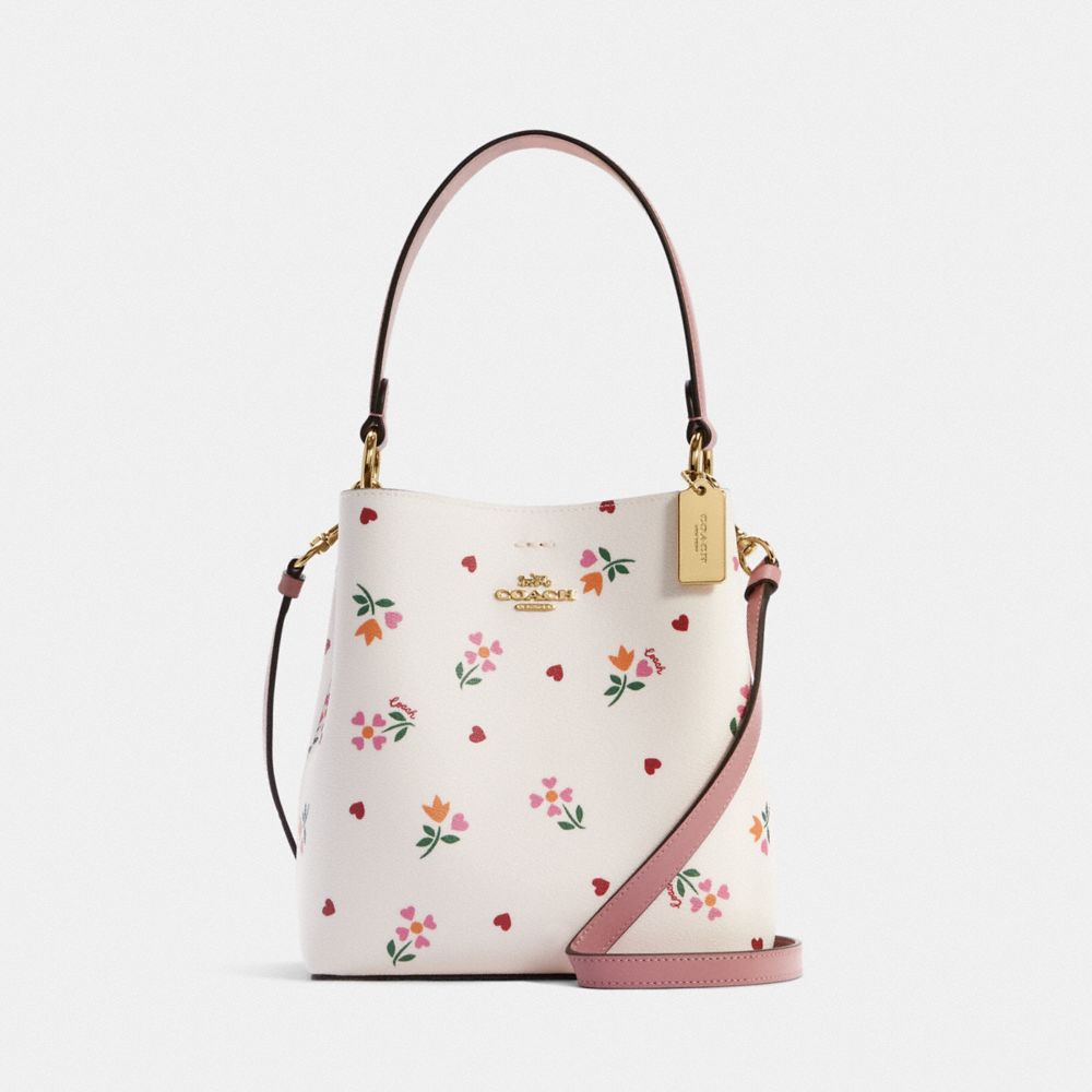 COACH Small Town Bucket Bag With Heart Petal Print - GOLD/CHALK MULTI - C7976