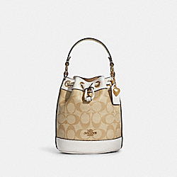 COACH Dempsey Bucket Bag 15 In Signature Canvas With Heart Charm - GOLD/LIGHT KHAKI CHALK - C8069