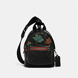 COACH Small West Backpack Crossbody With Dreamy Leaves Print - GUNMETAL/BLACK MULTI - C8166