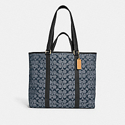 COACH Hudson Double Handle Tote In Signature Chambray - BRASS/DENIM - C8182