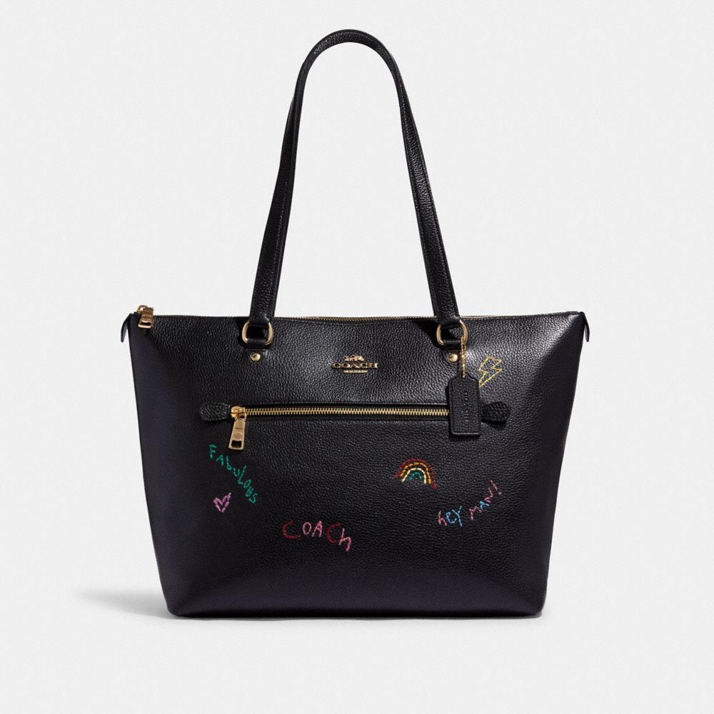 COACH Gallery Tote With Diary Embroidery - GOLD/BLACK MULTI - C8365