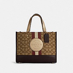 COACH Dempsey Carryall In Signature Jacquard With Stripe And Coach Patch - GOLD/KHAKI/VINTAGE MAUVE MULTI - C8407