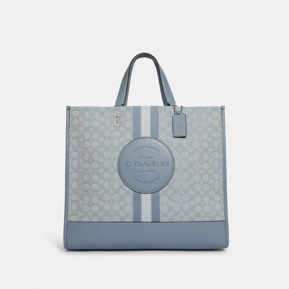 COACH Dempsey Tote 40 In Signature Jacquard With Stripe And Coach Patch - SILVER/MARBLE BLUE MULTI - C8418