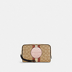 COACH Dempsey Boxy Cosmetic Case 20 In Signature Jacquard With Stripe And Coach Patch - GOLD/KHAKI/VINTAGE MAUVE MULTI - C8466