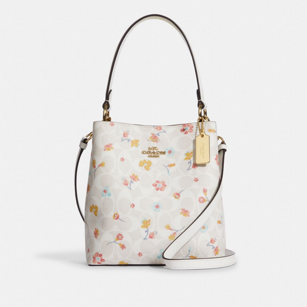 COACH Small Town Bucket Bag In Signature Canvas With Mystical Floral Print - GOLD/CHALK MULTI - C8610