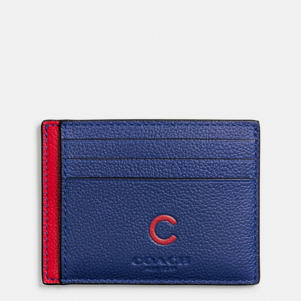MLB SLIM CARD CASE IN SMOOTH CALF LEATHER - COACH f10847 - CHI CUBS