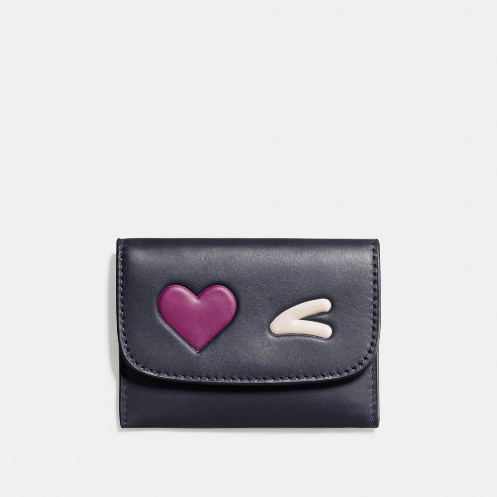 HEART CARD POUCH IN GLOVETANNED LEATHER - COACH f11720 - SILVER/MIDNIGHT MULTI
