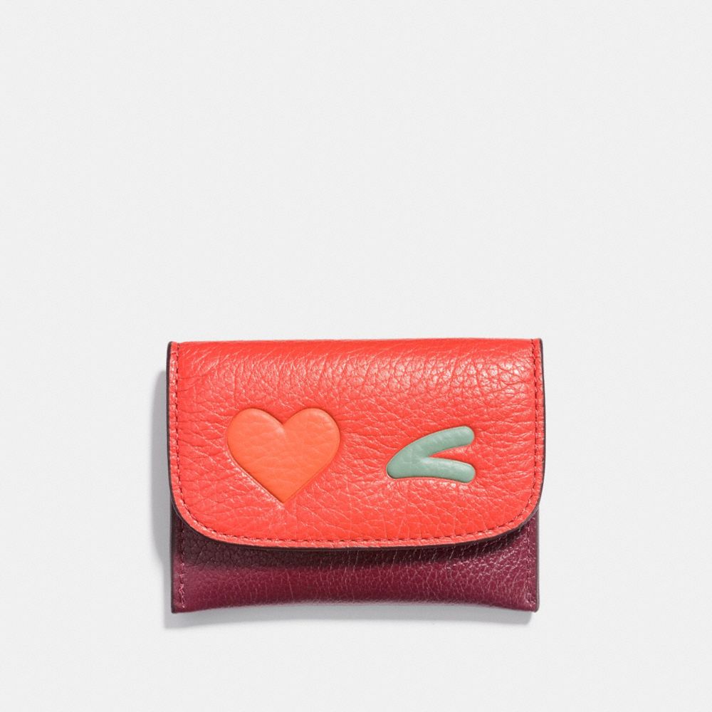 HEART CARD POUCH IN GLOVETANNED LEATHER - COACH f11720 -  SILVER/MULTICOLOR 1