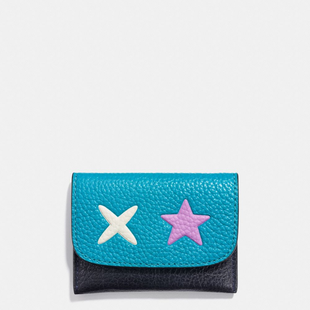 STAR CARD POUCH IN SMOOTH LEATHER - COACH f11721 - SILVER/MULTICOLOR 1