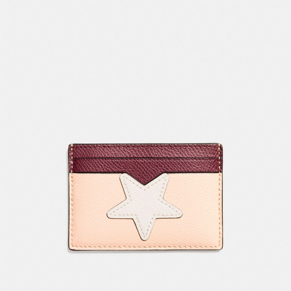 FLAT CARD CASE IN CROSSGRAIN LEATHER WITH STAR - COACH f11723 - SILVER/CHALK MULTI