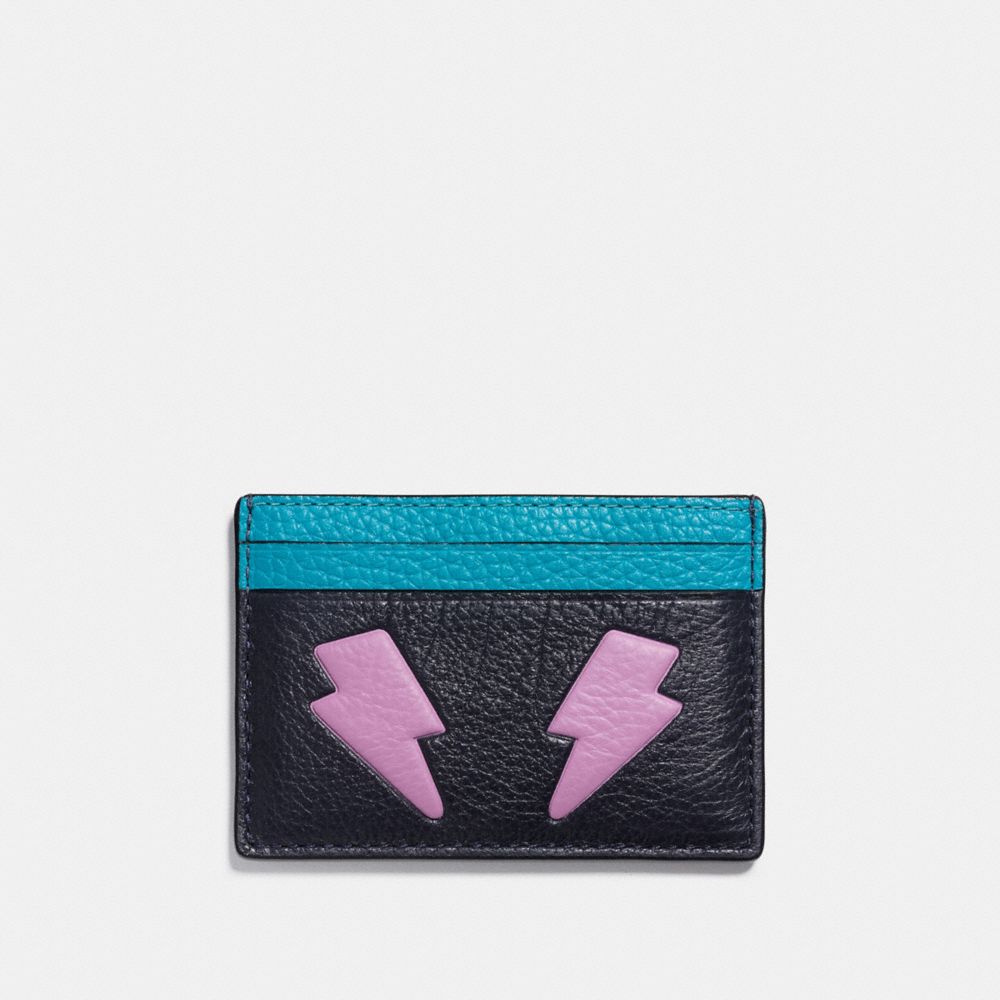 FLAT CARD CASE IN REFINED CALF LEATHER WITH LIGHTNING BOLT -  COACH f11725 - SILVER/MULTICOLOR 1