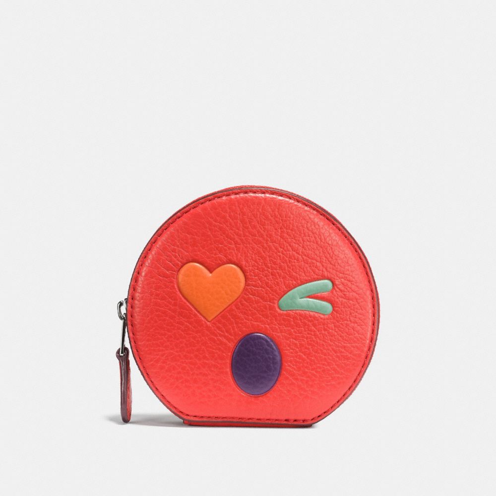 HEART ROUND COIN CASE IN GLOVETANNED LEATHER - COACH f11727 -  SILVER/MULTICOLOR 1