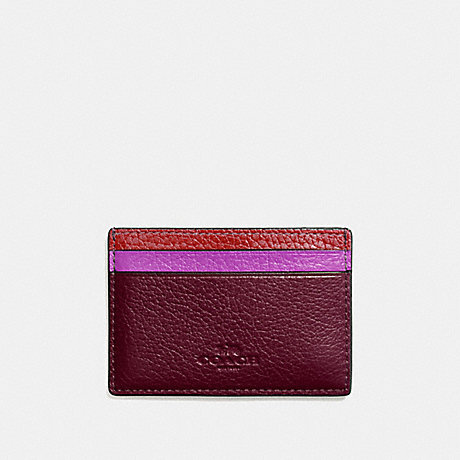 COACH FLAT CARD CASE IN GRAIN LEATHER WITH RAINBOW - SILVER/RED MULTI - f11739