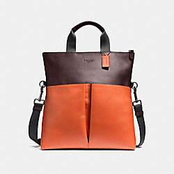 COACH CHARLES FOLDOVER TOTE IN COLORBLOCK LEATHER - BLACK ANTIQUE NICKEL/OXBLOOD/CORAL - F11740