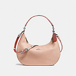 COACH EAST/WEST HARLEY HOBO IN POLISHED PEBBLE LEATHER WITH PYTHON EMBOSSED LEATHER TRIM - SILVER/NUDE PINK MULTI - F11752