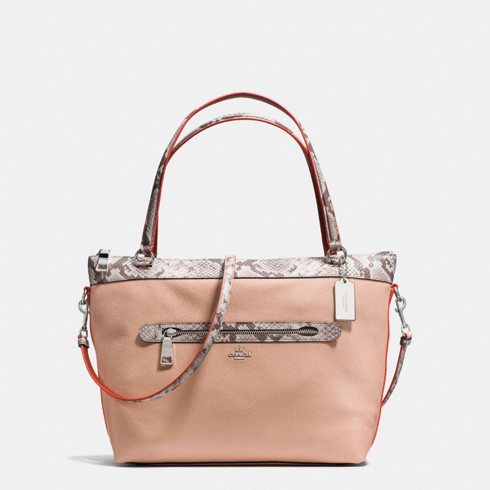 COACH TYLER TOTE IN POLISHED PEBBLE LEATHER WITH PYTHON-EMBOSSED LEATHER TRIM - SILVER/NUDE PINK MULTI - F11759