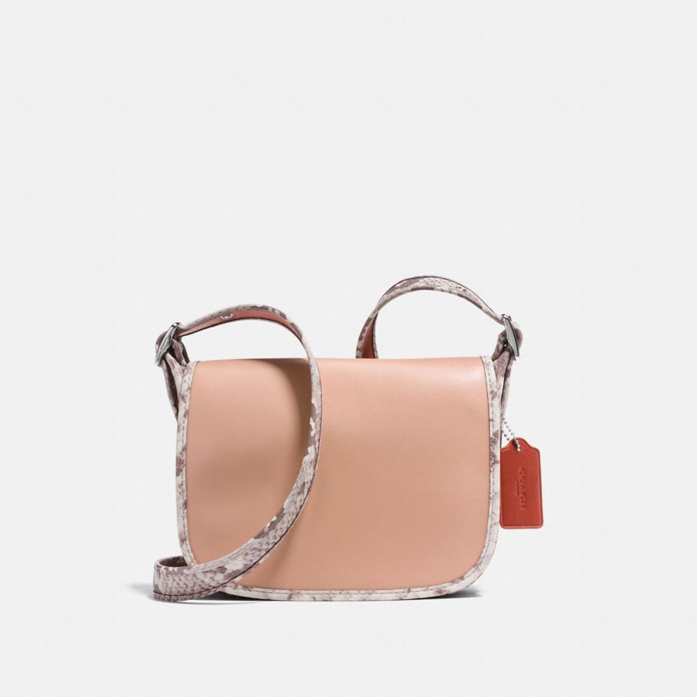 PATRICIA SADDLE 23 IN NATURAL REFINED LEATHER WITH PYTHON-EMBOSSED LEATHER TRIM - COACH f11760 - SILVER/NUDE PINK MULTI