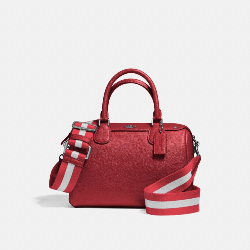 MINI BENNETT SATCHEL IN CROSSGRAIN LEATHER WITH WEBBED STRAP -  COACH f11808 - SILVER/TRUE RED