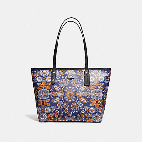 COACH CITY ZIP TOTE IN FOREST FLOWER PRINT COATED CANVAS - SILVER/BLUE - f11823