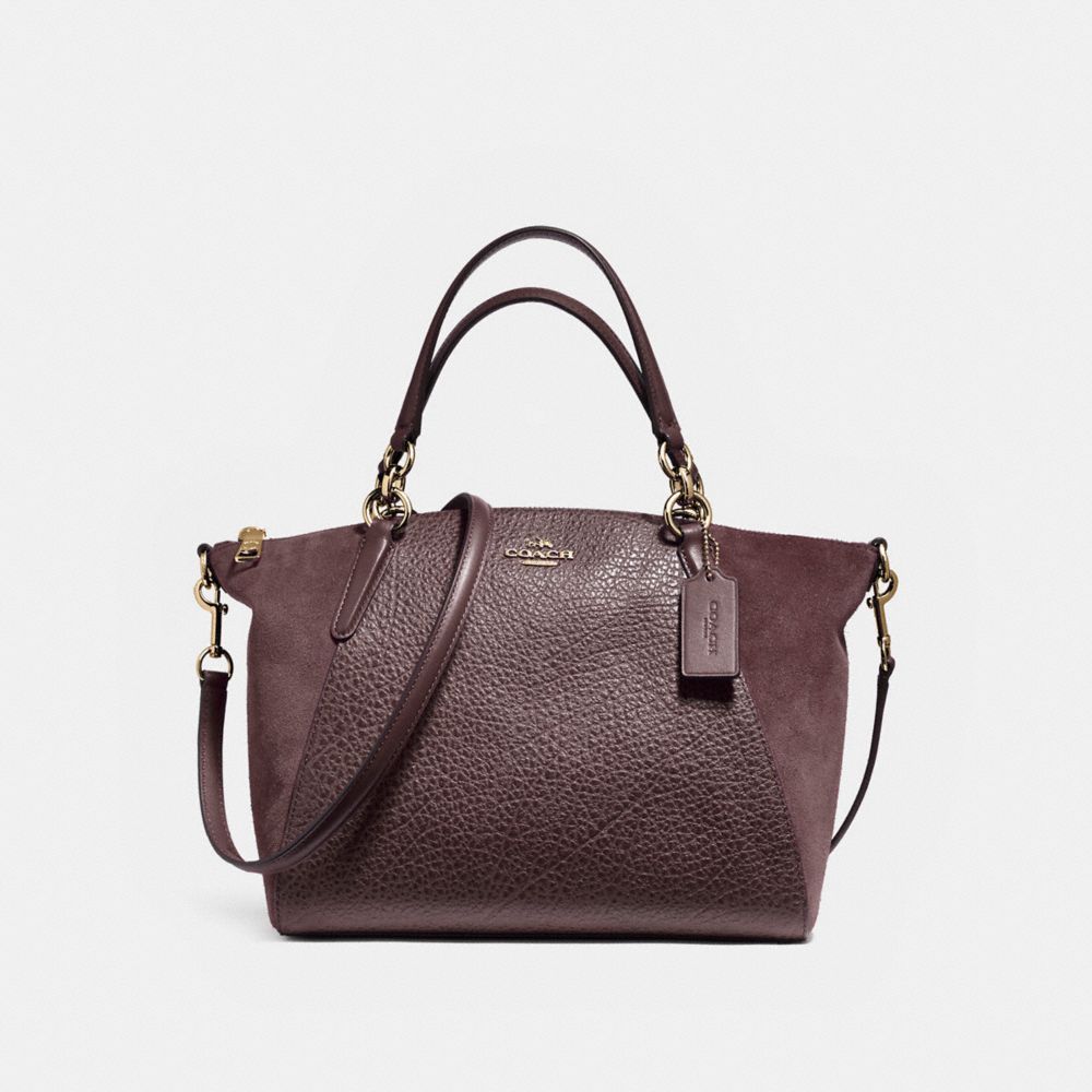 SMALL KELSEY SATCHEL IN MIXED MATERIALS - COACH f11832 - LIGHT  GOLD/OXBLOOD 1