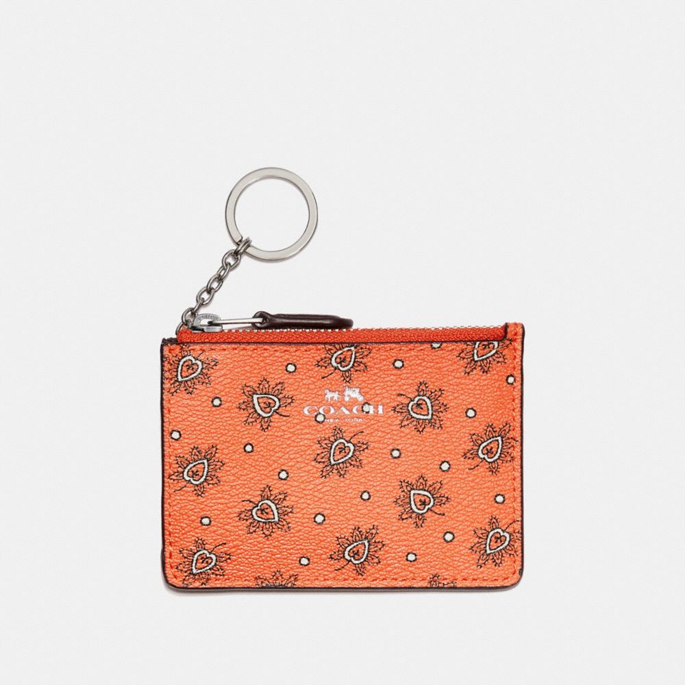 MINI SKINNY ID CASE IN FOREST BUD PRINT COATED CANVAS - COACH  f11849 - SILVER/CORAL MULTI