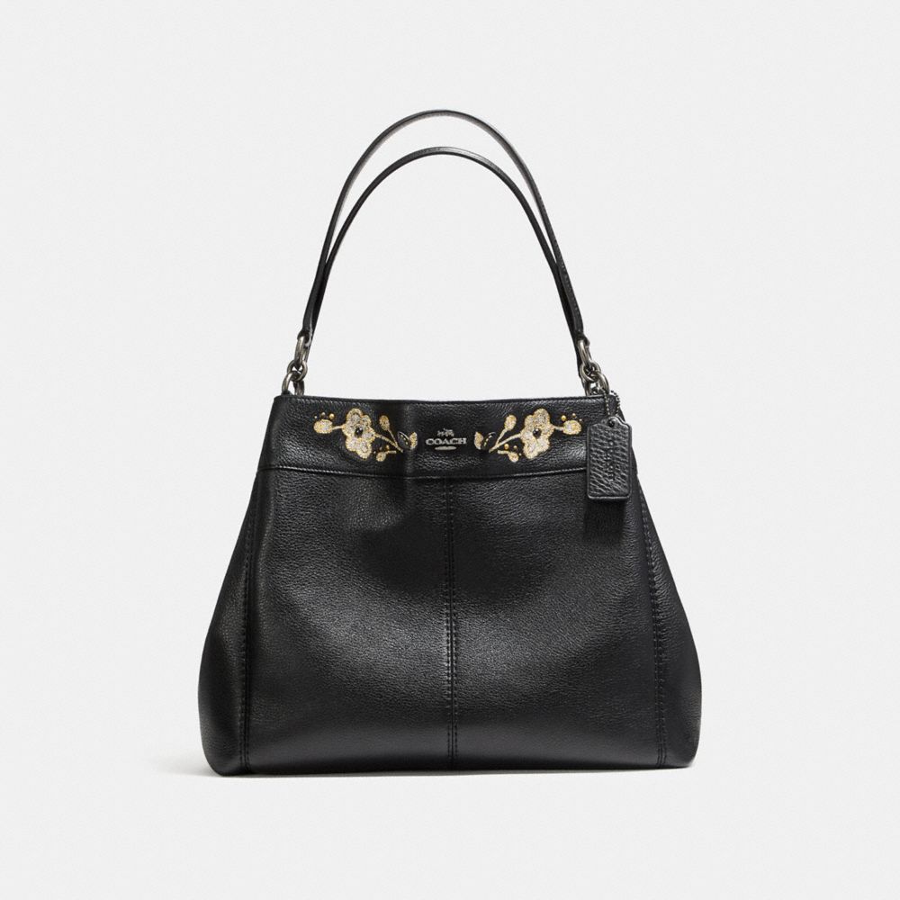 LEXY SHOULDER BAG IN PEBBLE LEATHER WITH FLORAL EMBROIDERY -  COACH f11873 - ANTIQUE NICKEL/BLACK