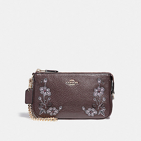 COACH LARGE WRISTLET 19 IN NATURAL REFINED LEATHER WITH FLORAL EMBROIDERY - LIGHT GOLD/OXBLOOD 1 - f11882